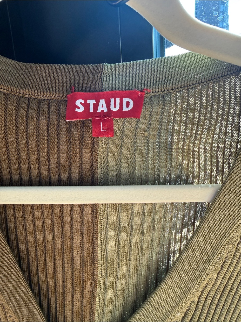 STAUD Olive Ribbed V-Neck Cardigan - Picture 3 of 3